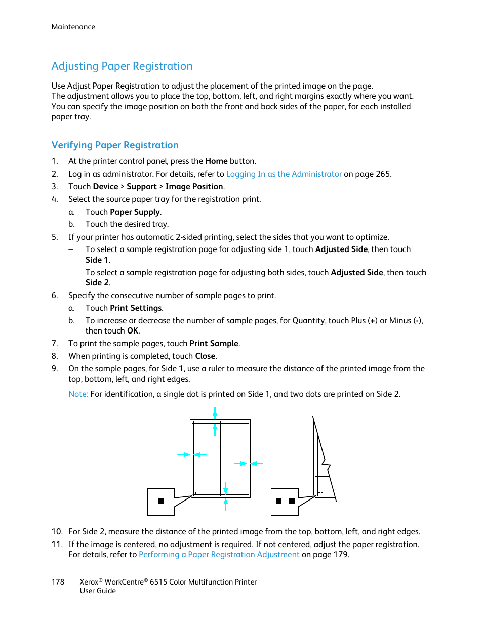 Adjusting paper registration, Verifying paper registration | Xerox WorkCentre 6515DNI User Manual | Page 178 / 326