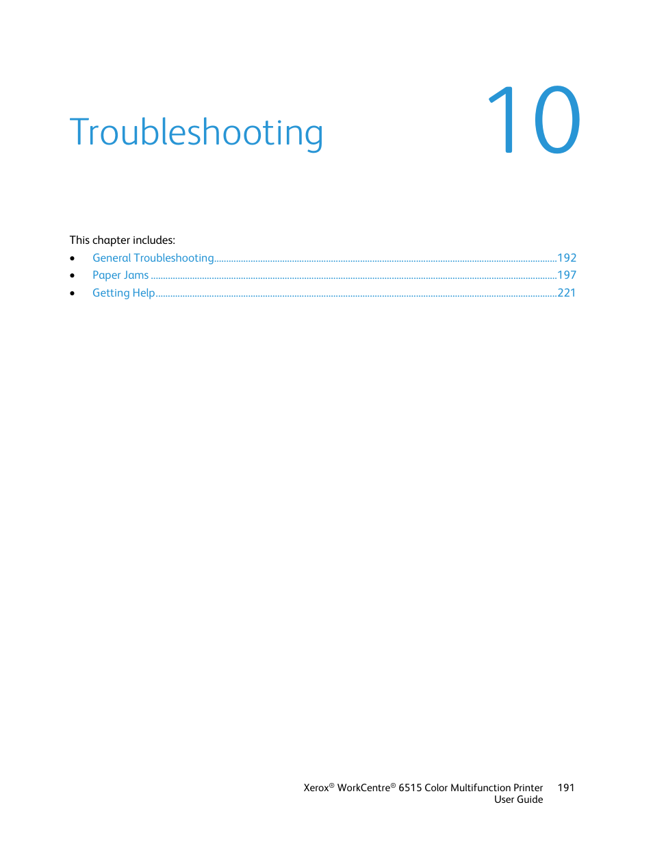 Troubleshooting | Xerox WorkCentre 6515DNI User Manual | Page 191 / 326