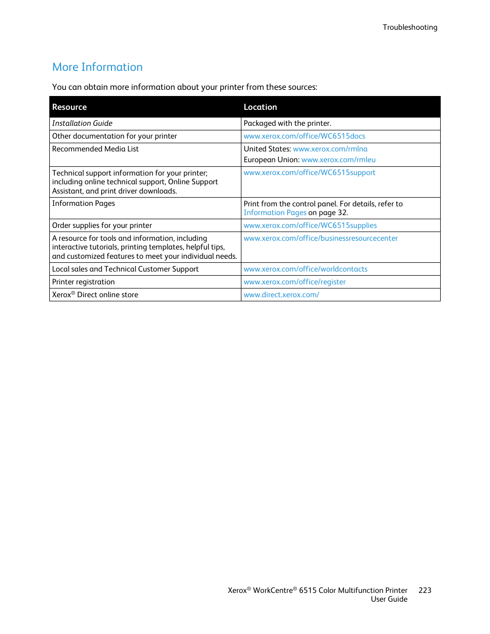 More information | Xerox WorkCentre 6515DNI User Manual | Page 223 / 326