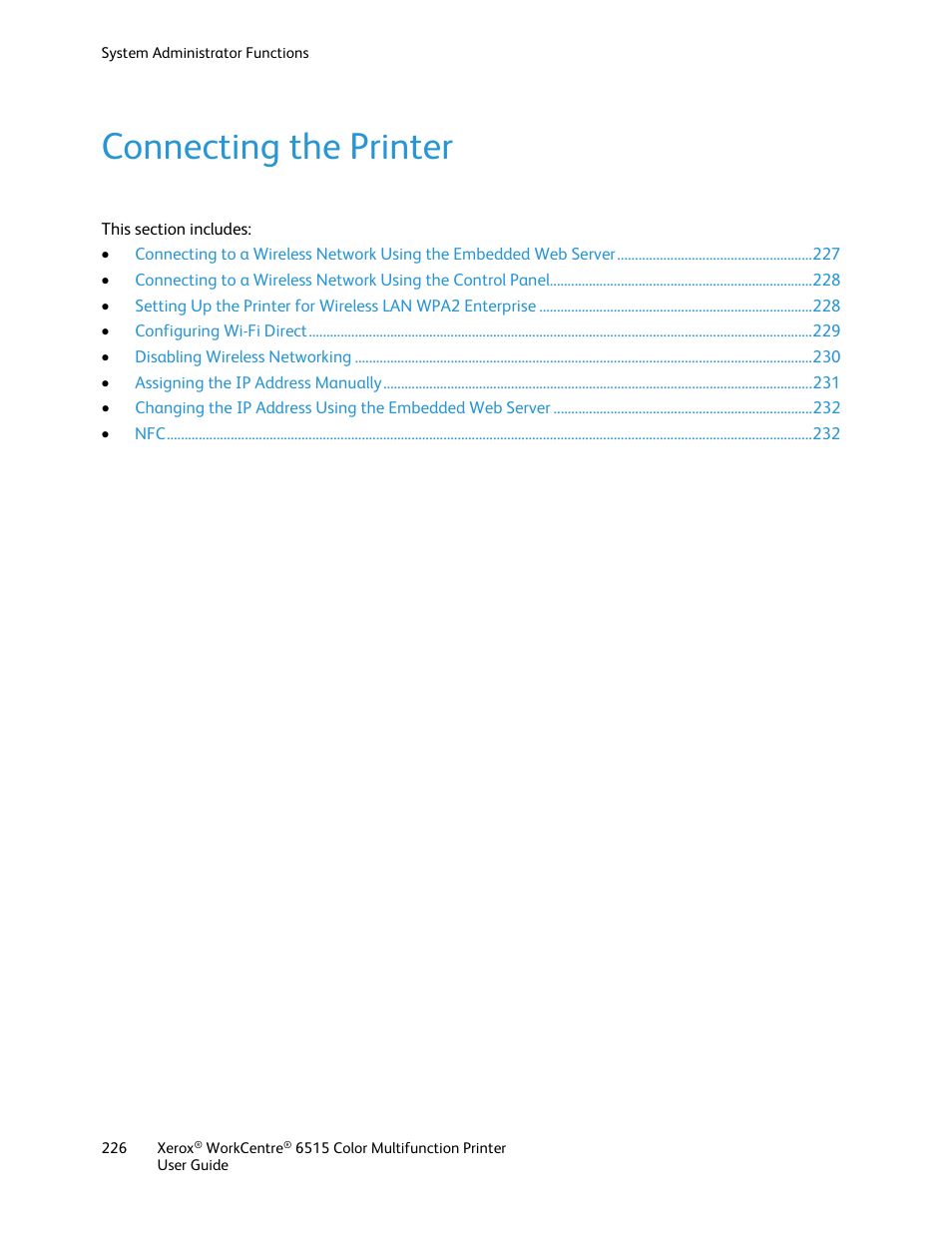 Connecting the printer | Xerox WorkCentre 6515DNI User Manual | Page 226 / 326