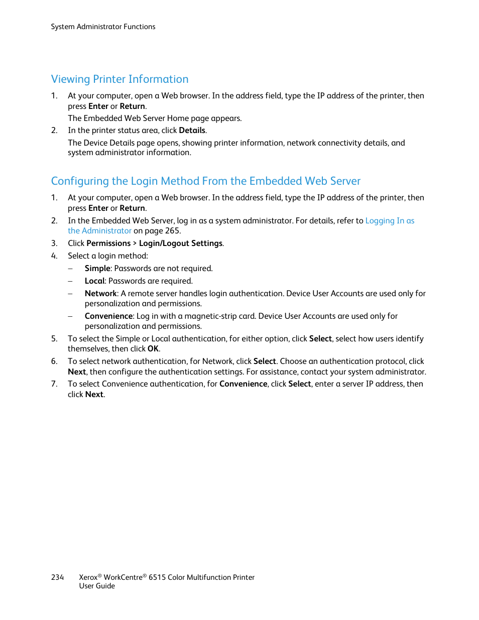 Viewing printer information | Xerox WorkCentre 6515DNI User Manual | Page 234 / 326