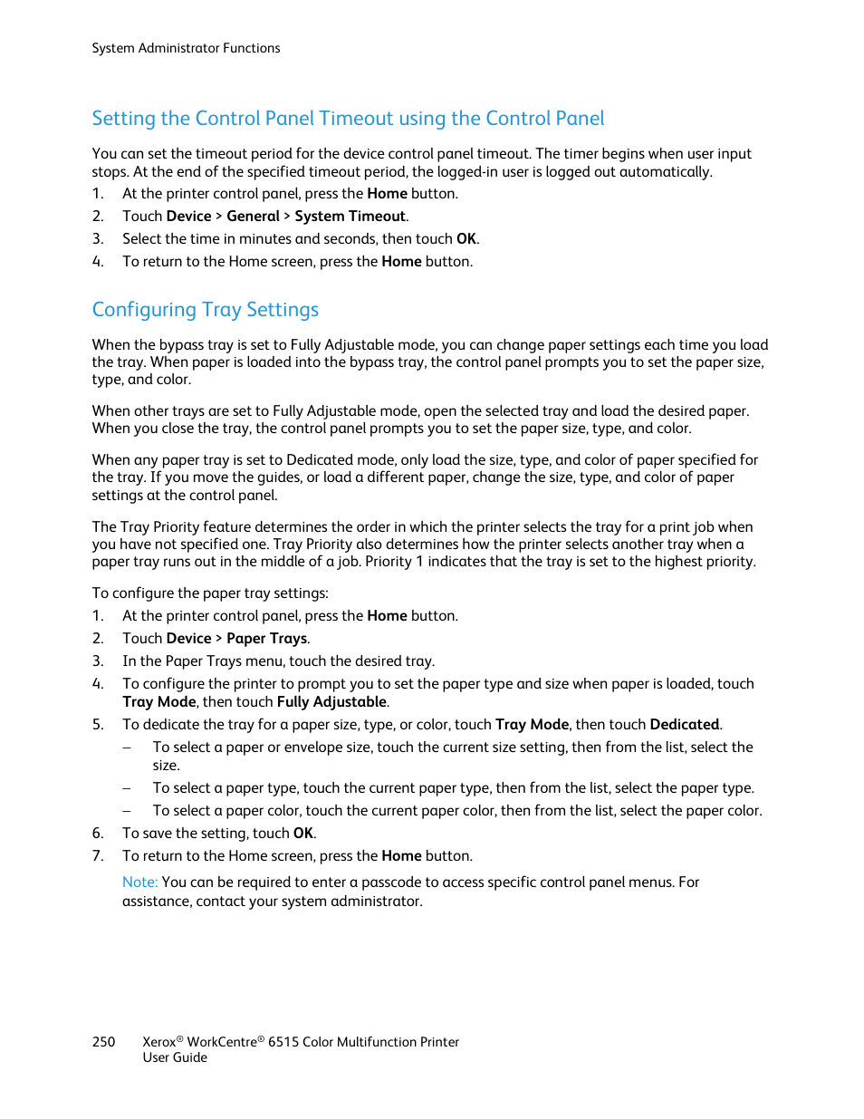 Configuring tray settings | Xerox WorkCentre 6515DNI User Manual | Page 250 / 326