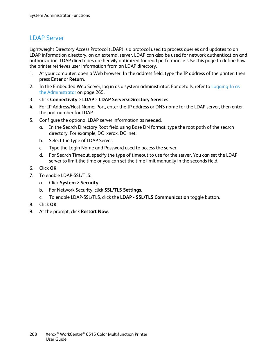 Ldap server | Xerox WorkCentre 6515DNI User Manual | Page 268 / 326