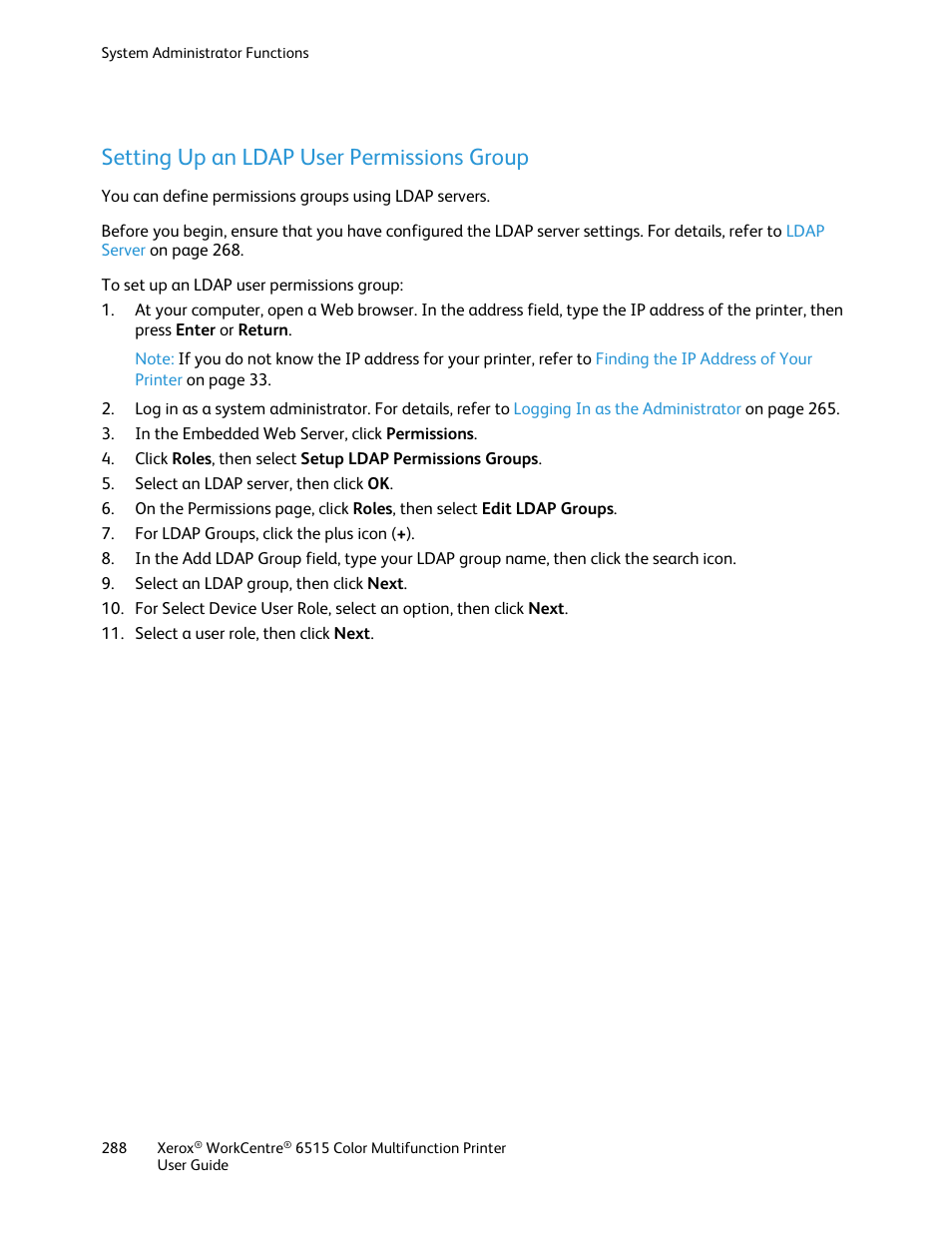 Setting up an ldap user permissions group | Xerox WorkCentre 6515DNI User Manual | Page 288 / 326