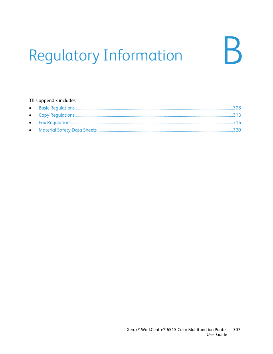 Regulatory information | Xerox WorkCentre 6515DNI User Manual | Page 307 / 326