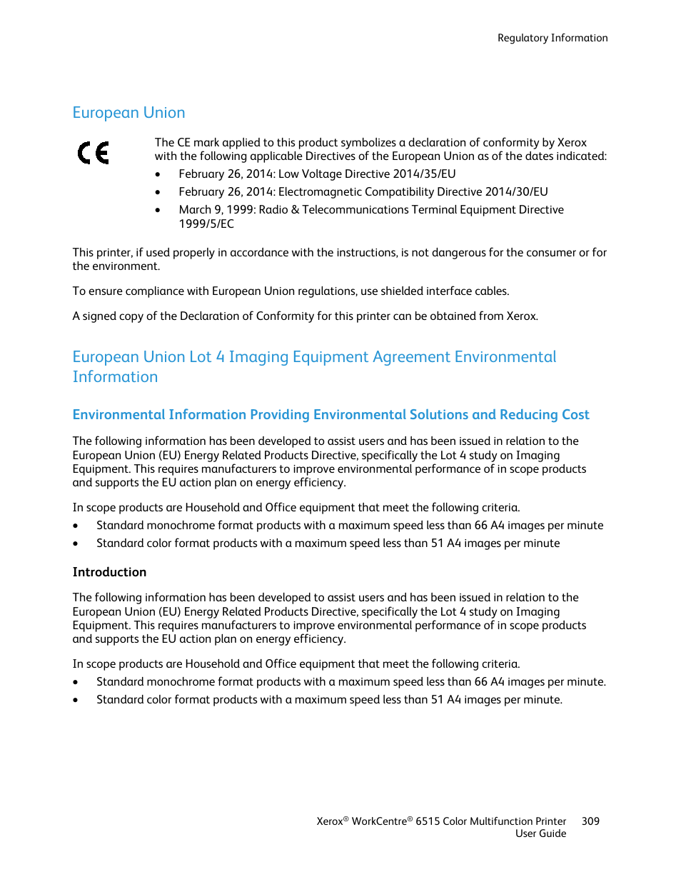 European union, Introduction | Xerox WorkCentre 6515DNI User Manual | Page 309 / 326