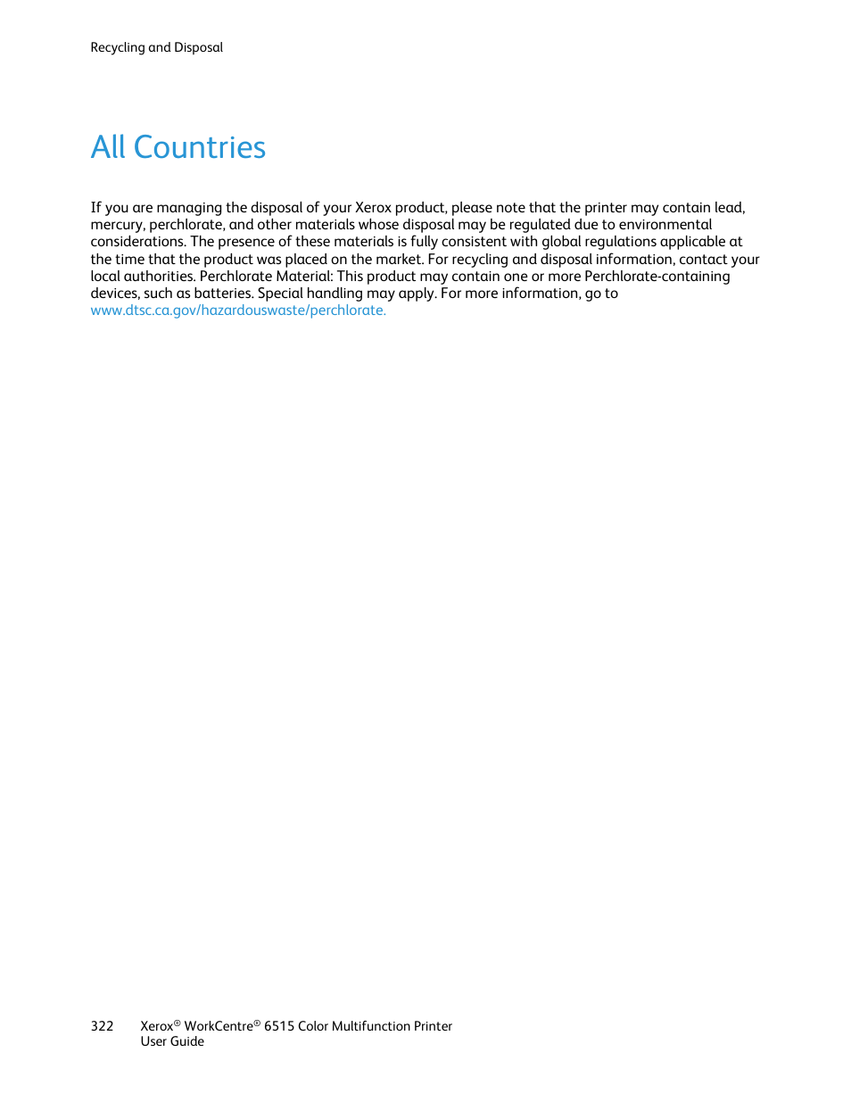 All countries | Xerox WorkCentre 6515DNI User Manual | Page 322 / 326