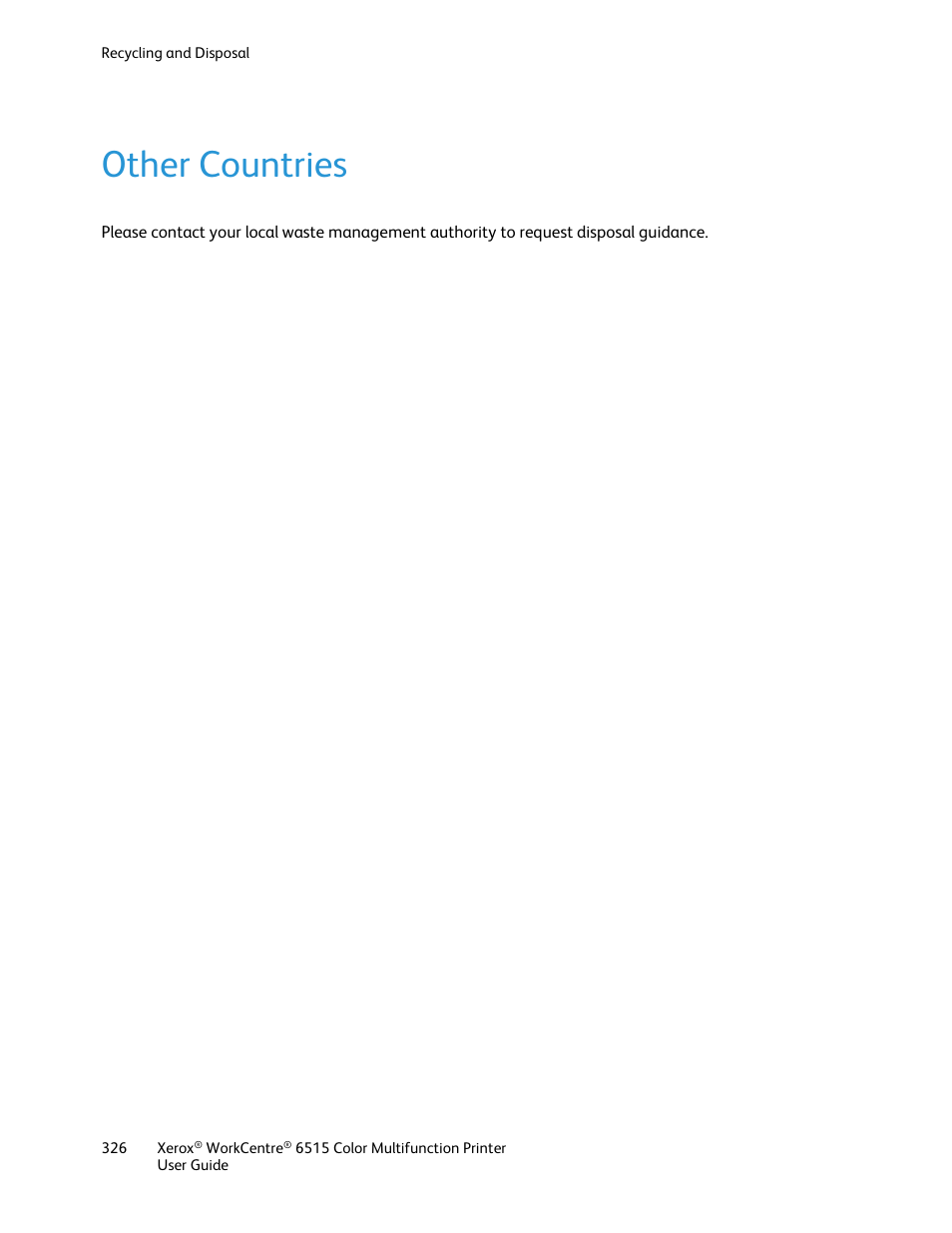 Other countries | Xerox WorkCentre 6515DNI User Manual | Page 326 / 326