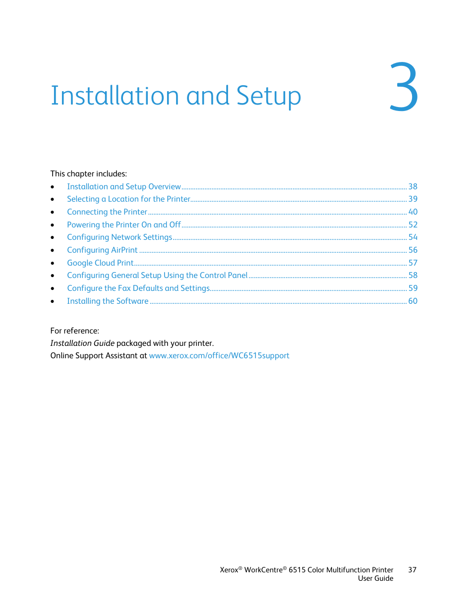 Installation and setup | Xerox WorkCentre 6515DNI User Manual | Page 37 / 326