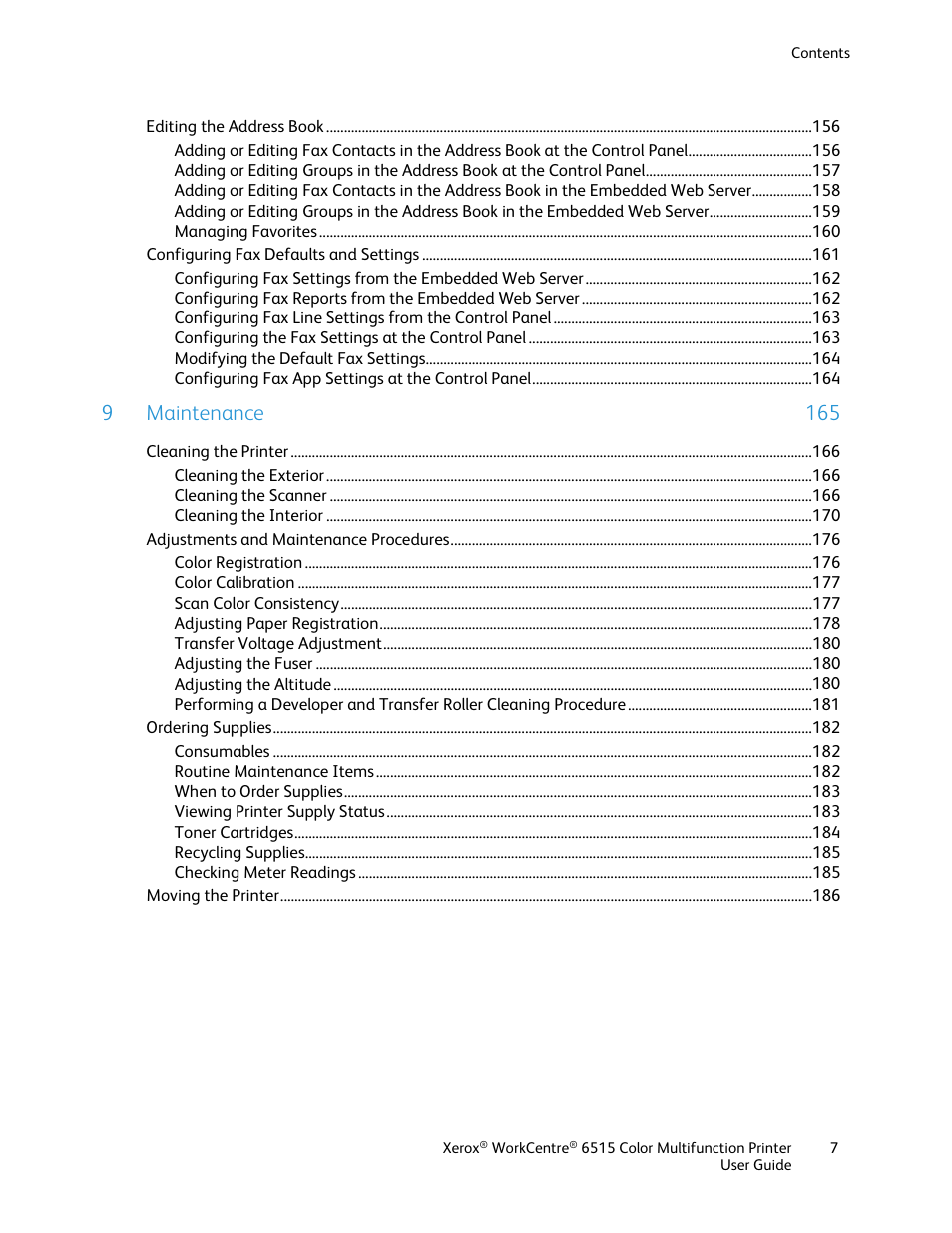 9maintenance 165 | Xerox WorkCentre 6515DNI User Manual | Page 7 / 326