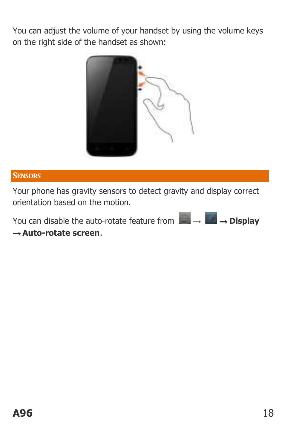 Ensors, A96 18 | Micromax Canvas Power User Manual | Page 18 / 56