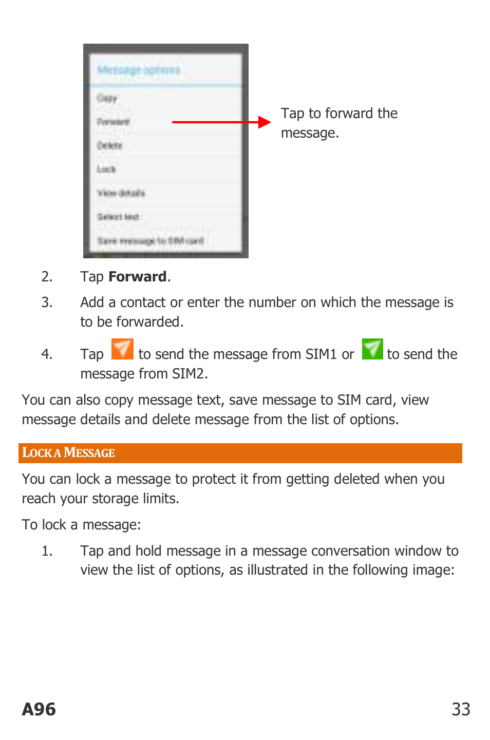 Ock a, Essage, A96 33 | Micromax Canvas Power User Manual | Page 33 / 56