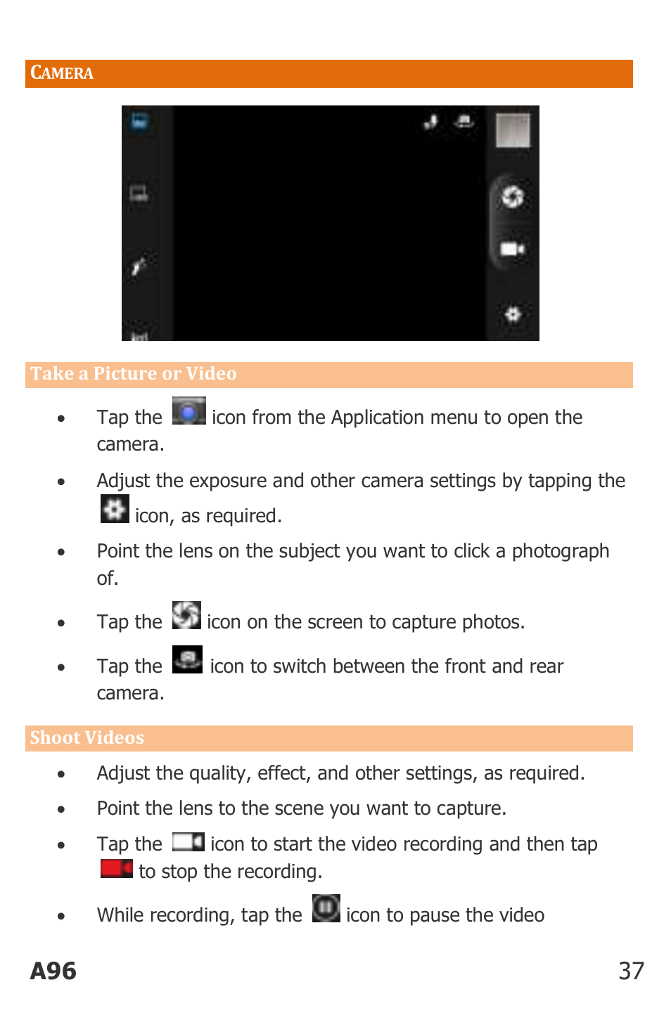Amera, A96 37 | Micromax Canvas Power User Manual | Page 37 / 56