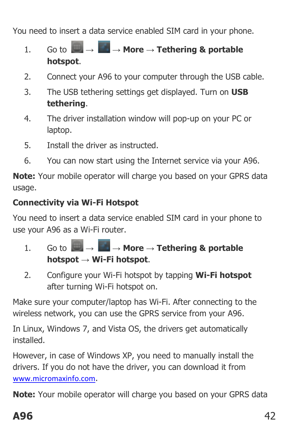 A96 42 | Micromax Canvas Power User Manual | Page 42 / 56