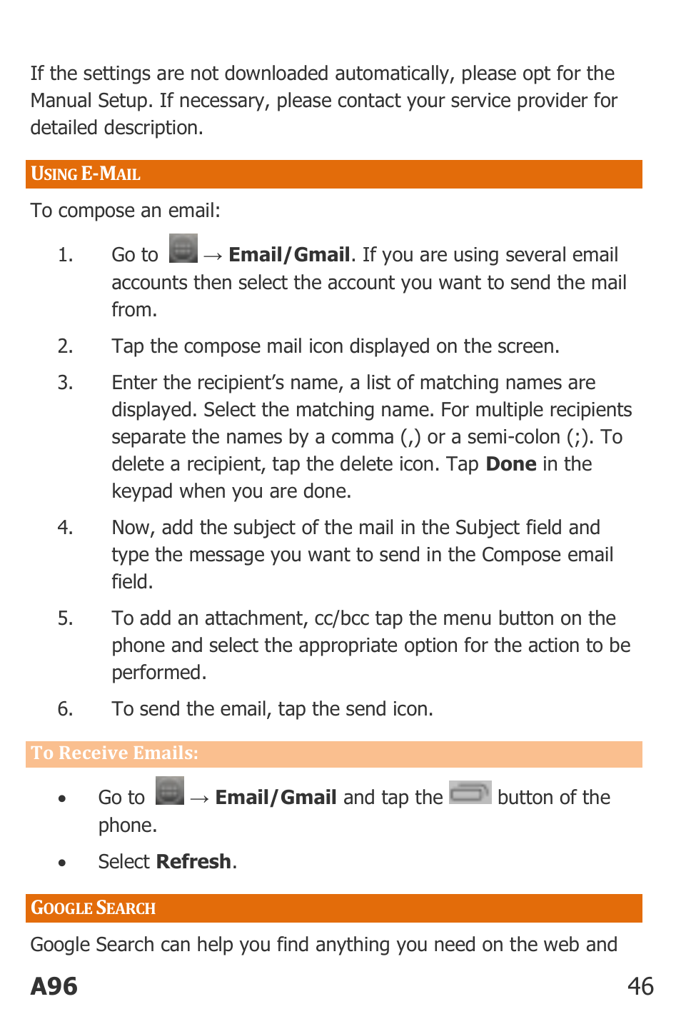 Sing, Oogle, Earch | A96 46 | Micromax Canvas Power User Manual | Page 46 / 56