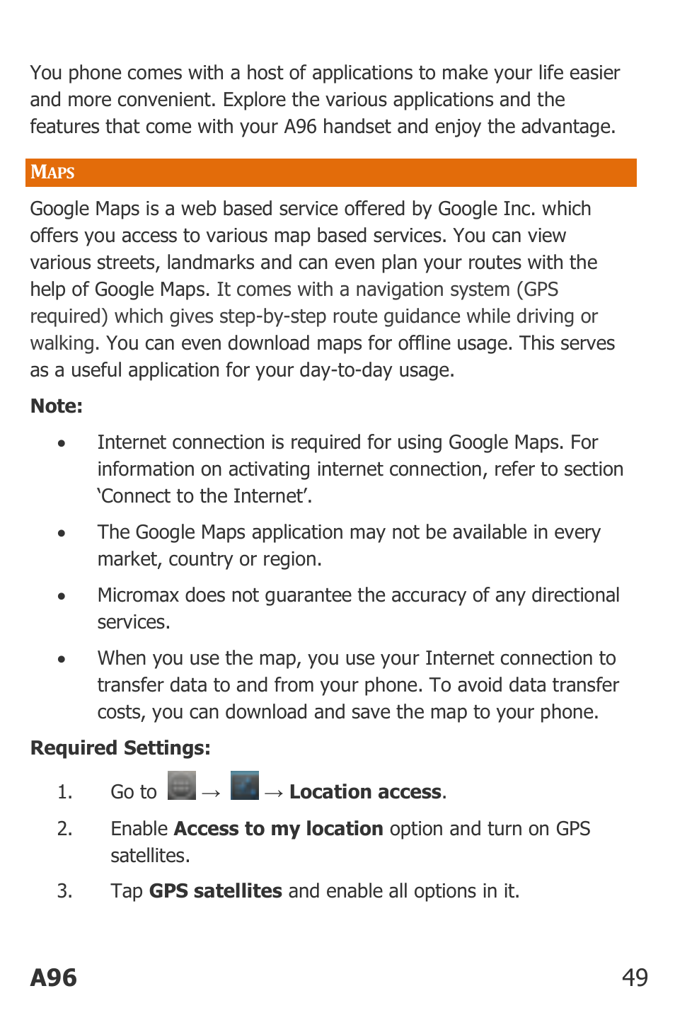 A96 49 | Micromax Canvas Power User Manual | Page 49 / 56