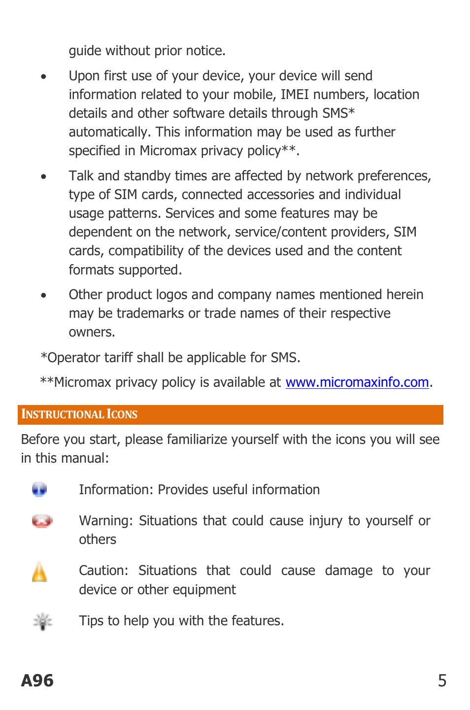 Nstructional, Cons, A96 5 | Micromax Canvas Power User Manual | Page 5 / 56