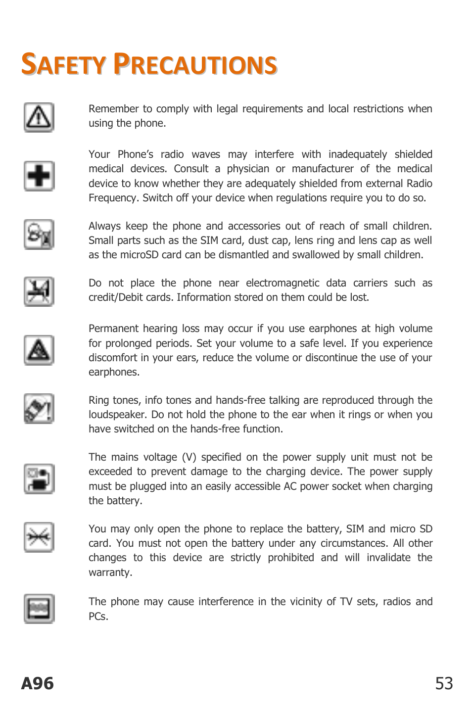 Afety, Recautions | Micromax Canvas Power User Manual | Page 53 / 56