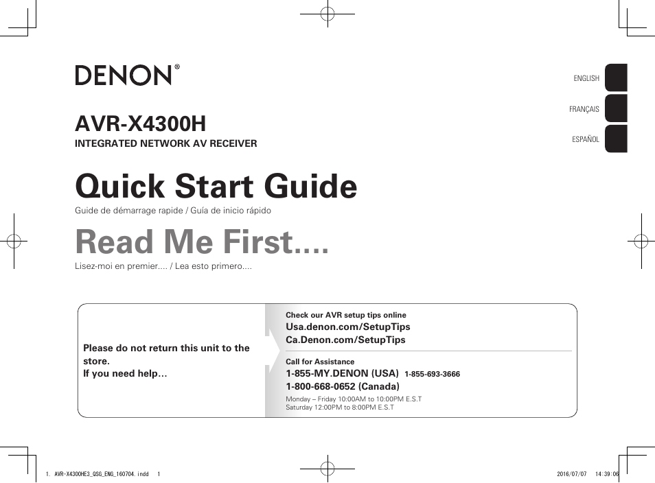 Denon AVR-X4300H User Manual | 14 pages