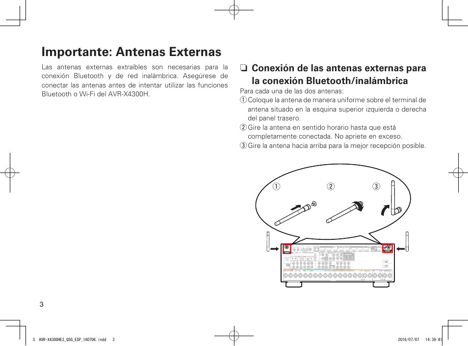 Importante: antenas externas | Denon AVR-X4300H User Manual | Page 4 / 14