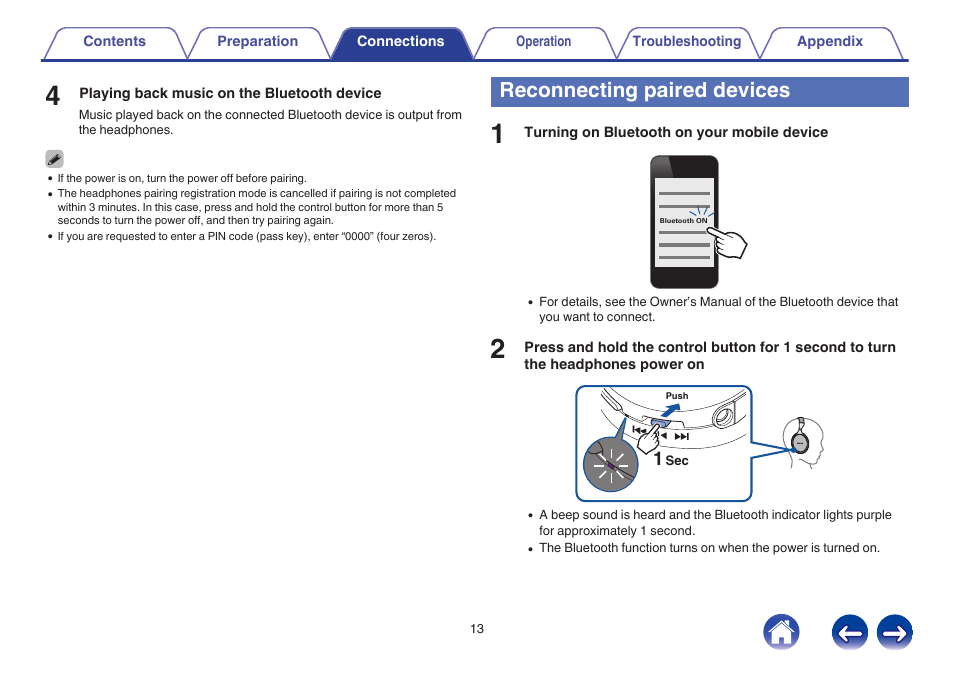 Reconnecting paired devices | Denon AH-GC20 User Manual | Page 13 / 33