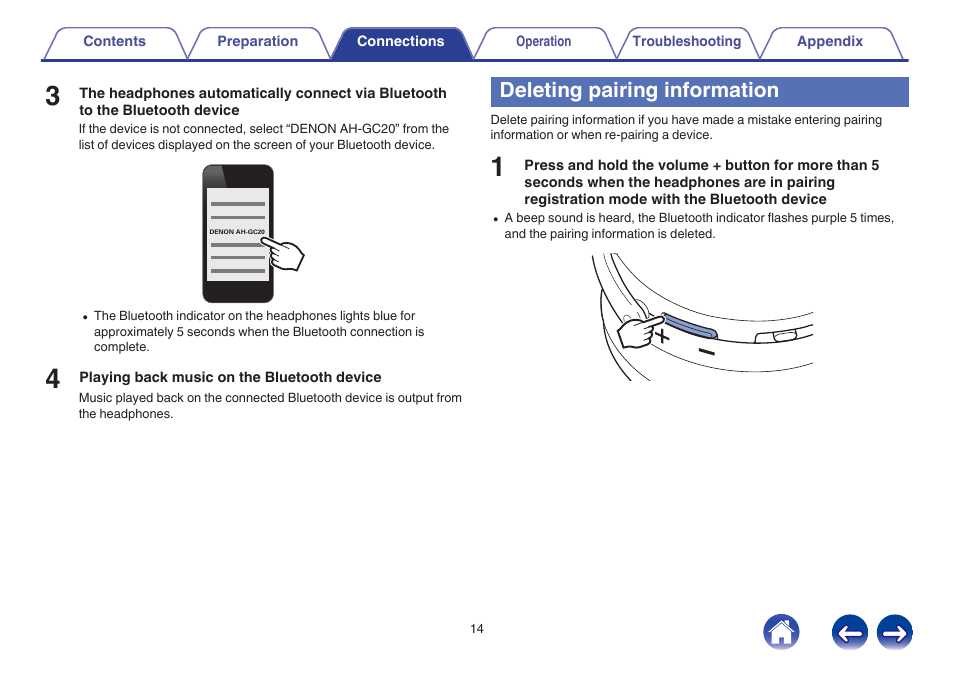 Deleting pairing information | Denon AH-GC20 User Manual | Page 14 / 33