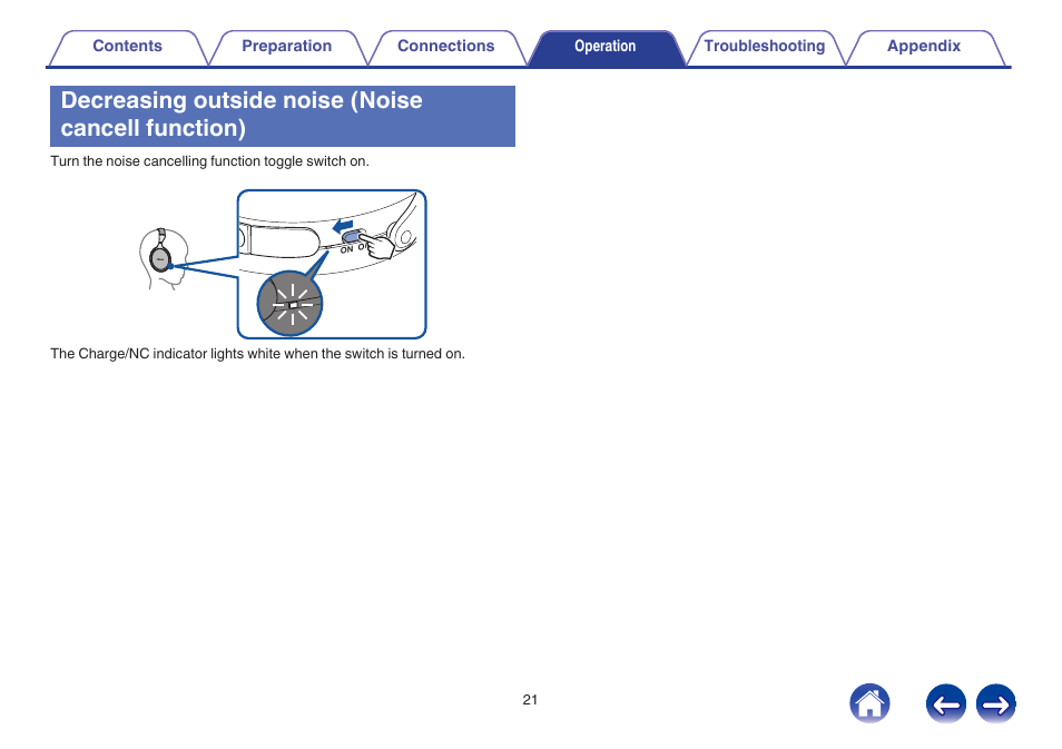 Decreasing outside noise (noise cancell function) | Denon AH-GC20 User Manual | Page 21 / 33