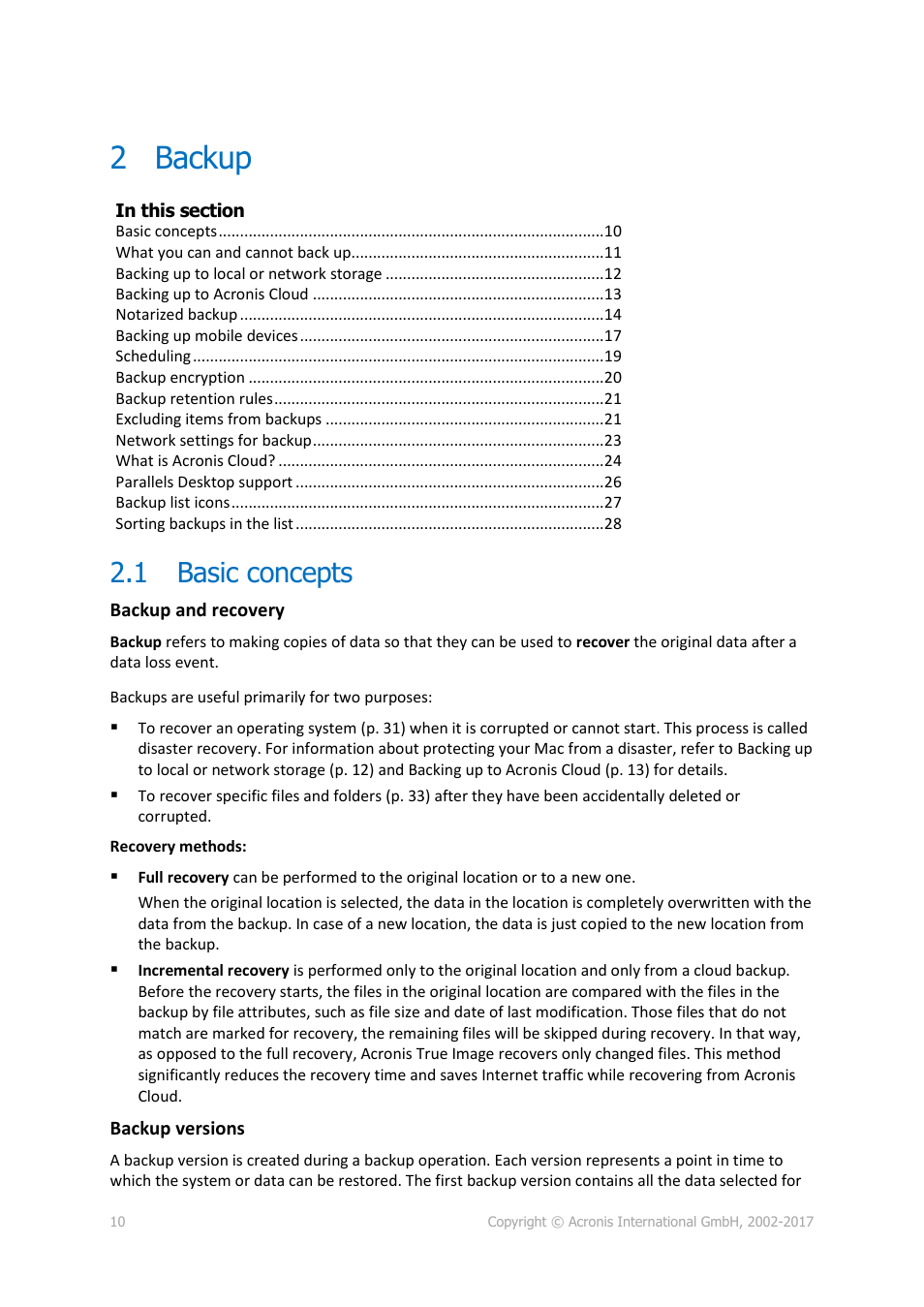 2 backup, 1 basic concepts, Backup | Basic concepts | Acronis True Image 2017 NG User Manual | Page 10 / 46