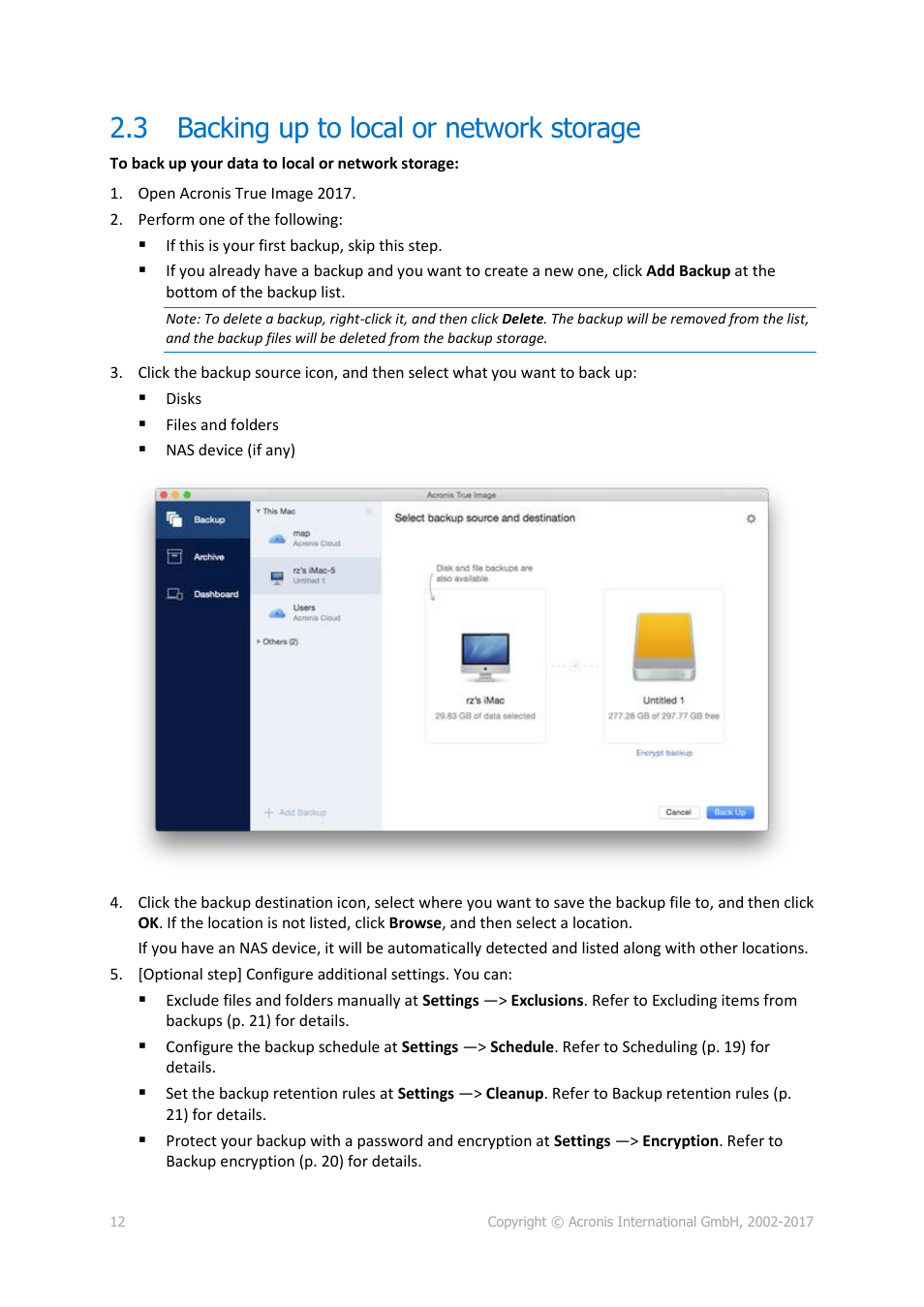 3 backing up to local or network storage, Backing up to local or network storage, P. 12) | Acronis True Image 2017 NG User Manual | Page 12 / 46