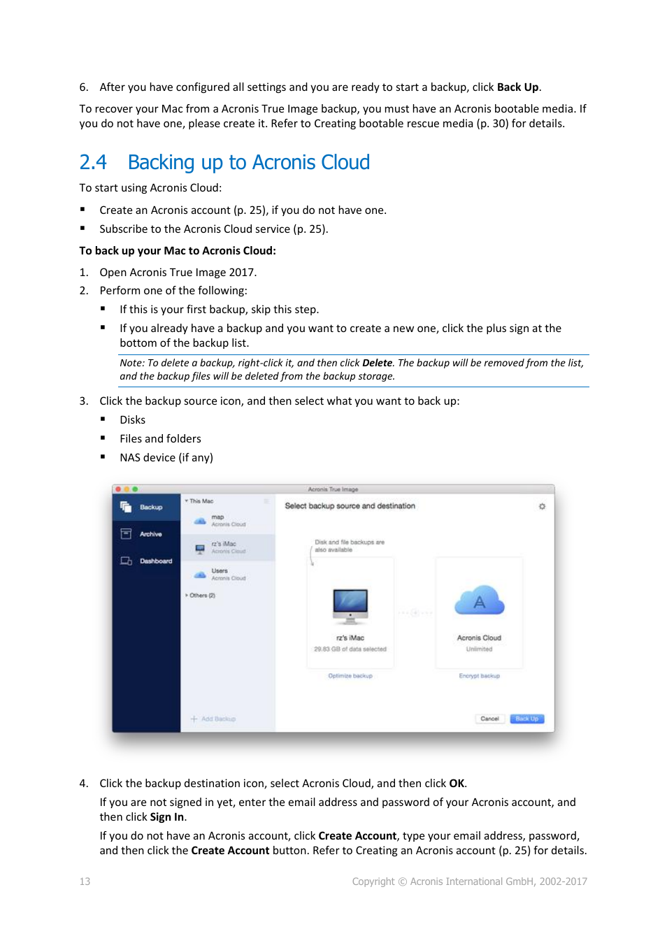 4 backing up to acronis cloud, Backing up to acronis cloud, P. 13) | Acronis True Image 2017 NG User Manual | Page 13 / 46