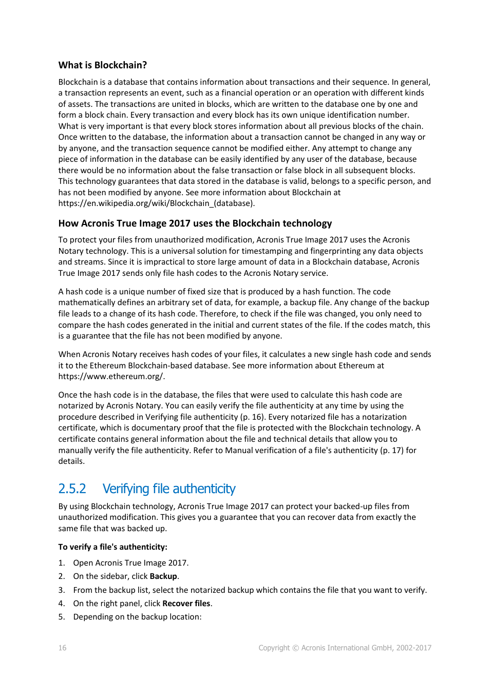 2 verifying file authenticity, Verifying file authenticity | Acronis True Image 2017 NG User Manual | Page 16 / 46