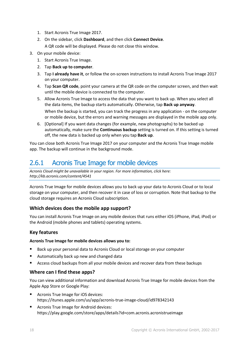 1 acronis true image for mobile devices, Acronis true image for mobile devices | Acronis True Image 2017 NG User Manual | Page 18 / 46