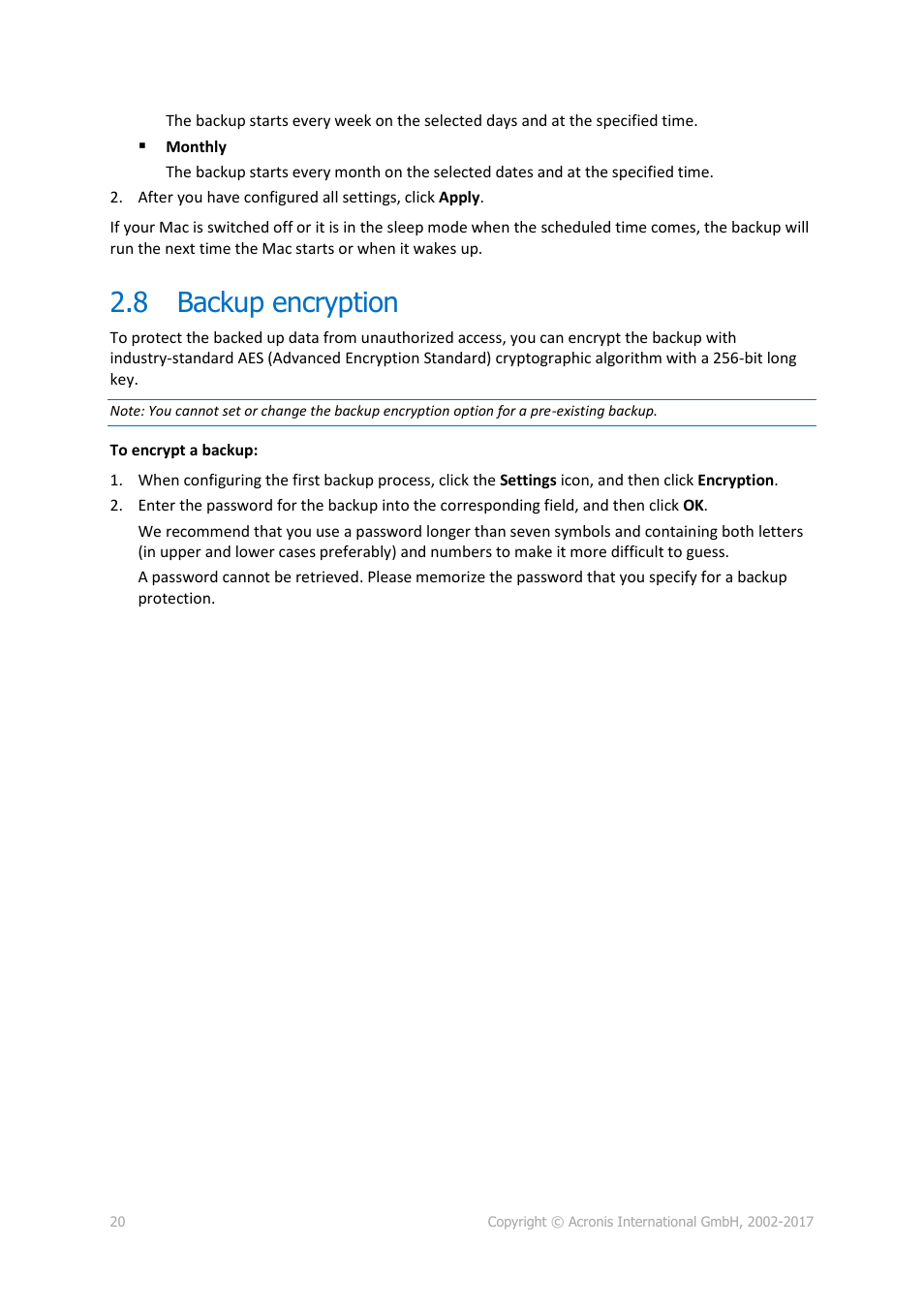 8 backup encryption, Backup encryption | Acronis True Image 2017 NG User Manual | Page 20 / 46