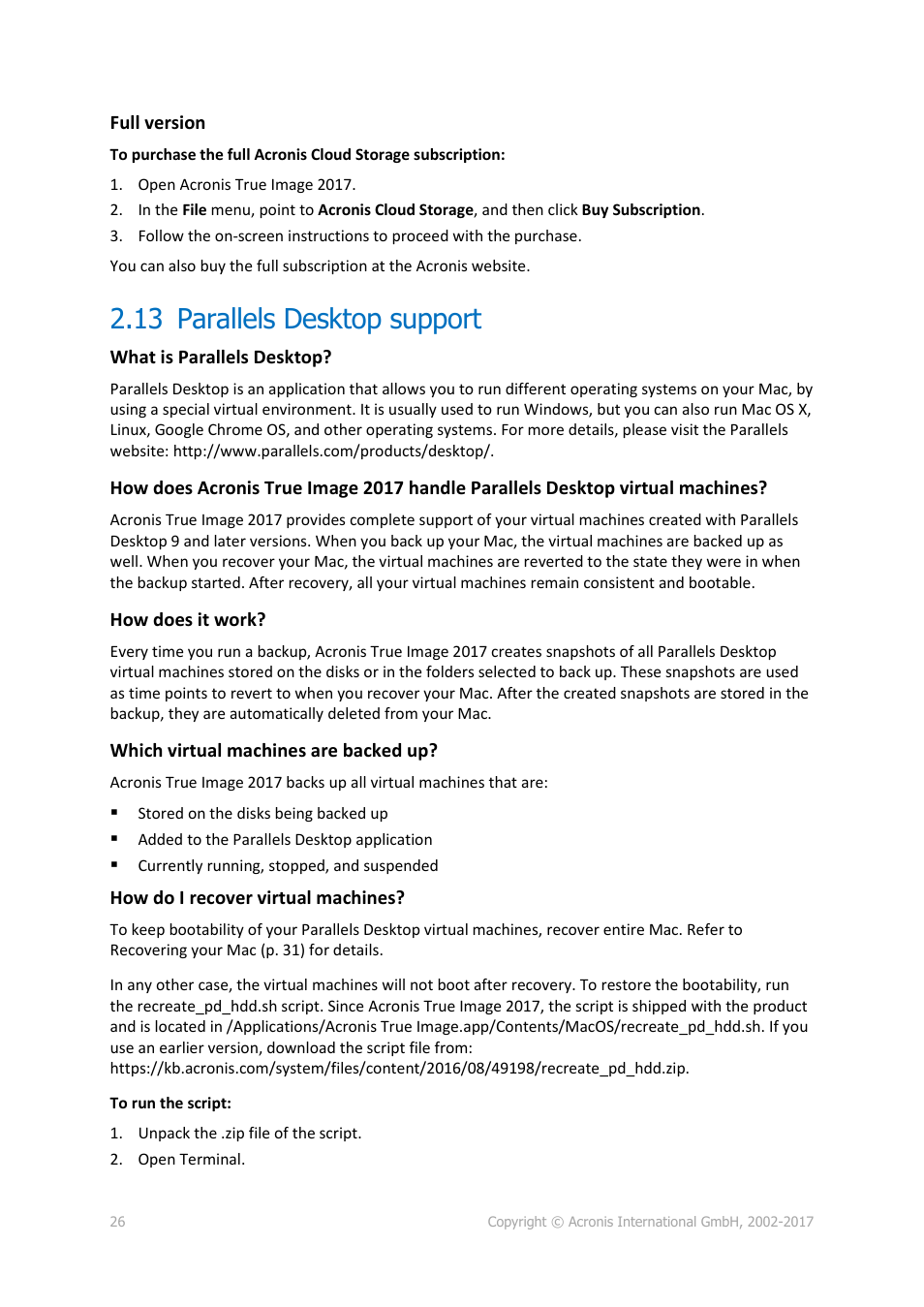 13 parallels desktop support, Parallels desktop support | Acronis True Image 2017 NG User Manual | Page 26 / 46