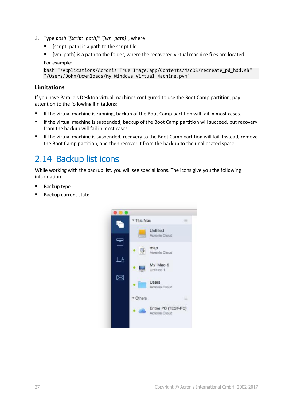14 backup list icons, Backup list icons | Acronis True Image 2017 NG User Manual | Page 27 / 46