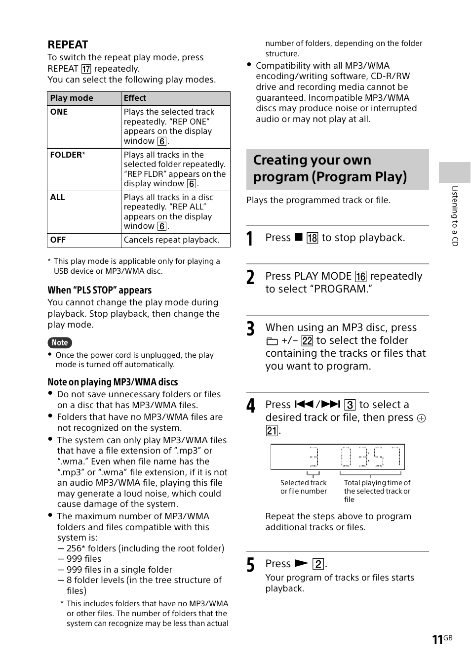 Creating your own program (program play) | Sony CMT-X3CD User Manual | Page 11 / 36
