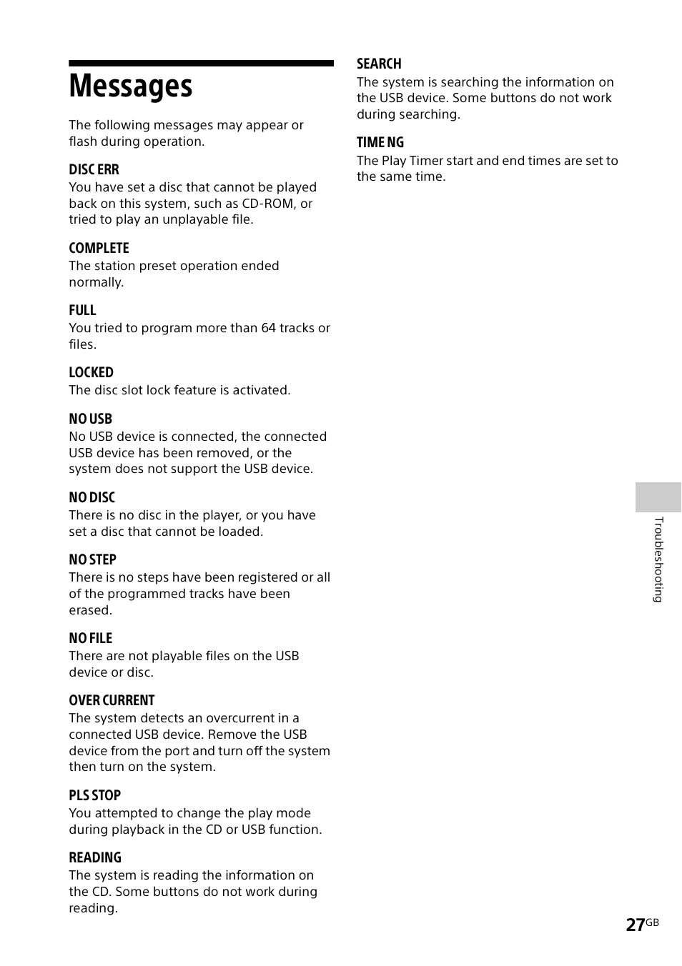 Messages | Sony CMT-X3CD User Manual | Page 27 / 36