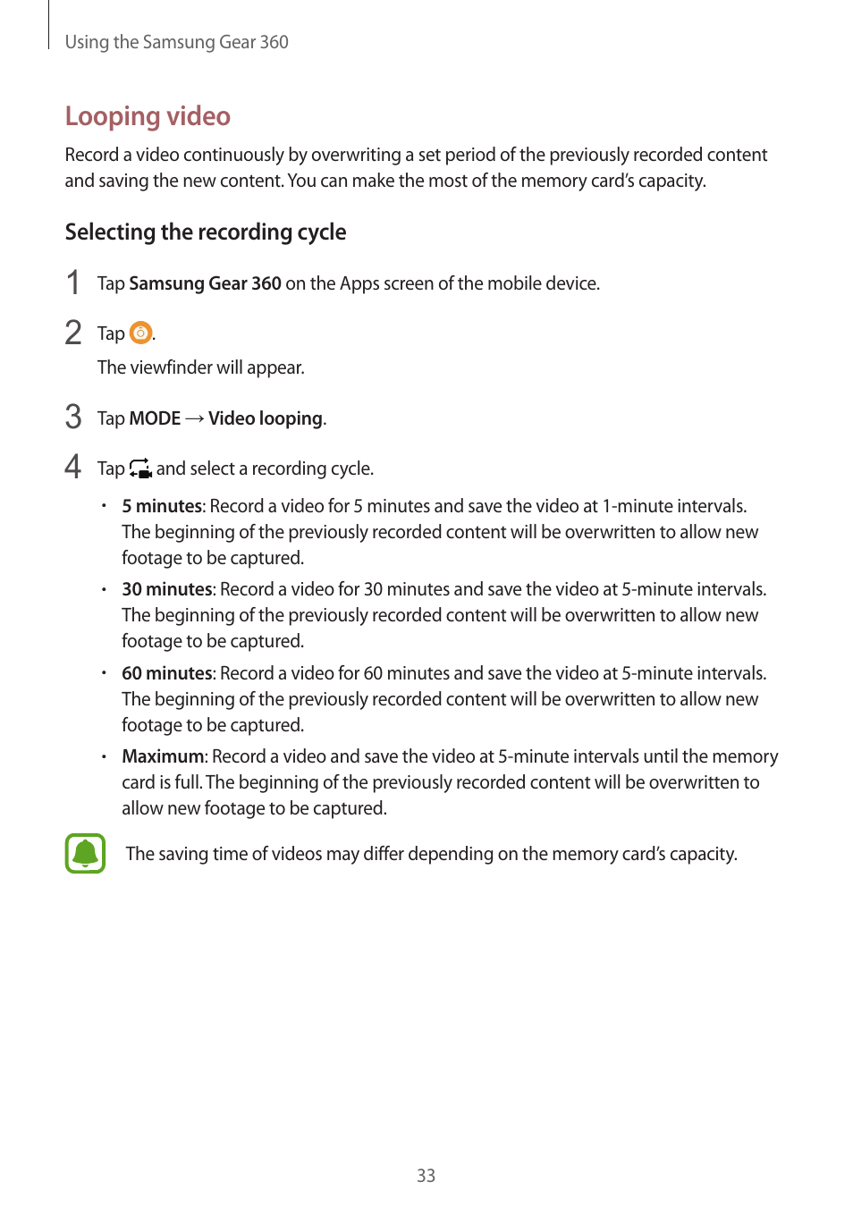 Looping video | Samsung Gear 360 SM-C200 User Manual | Page 33 / 50