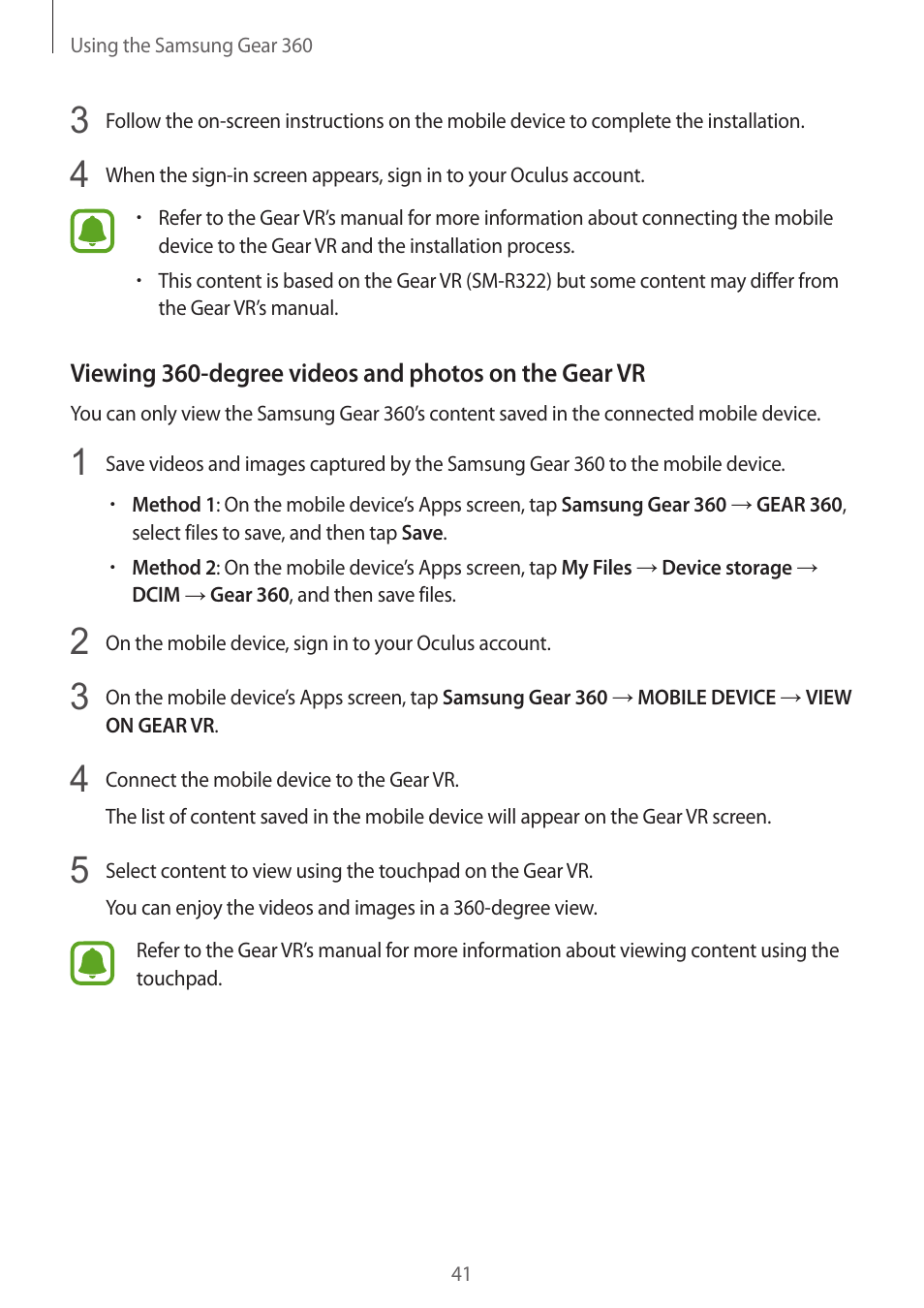 Samsung Gear 360 SM-C200 User Manual | Page 41 / 50
