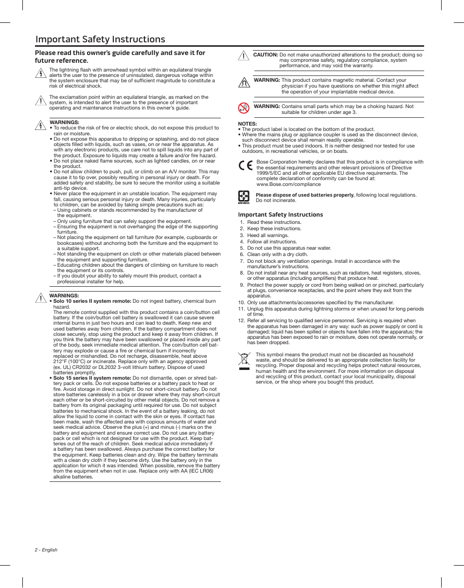 Bose Solo 15 Series II User Manual | Page 2 / 56