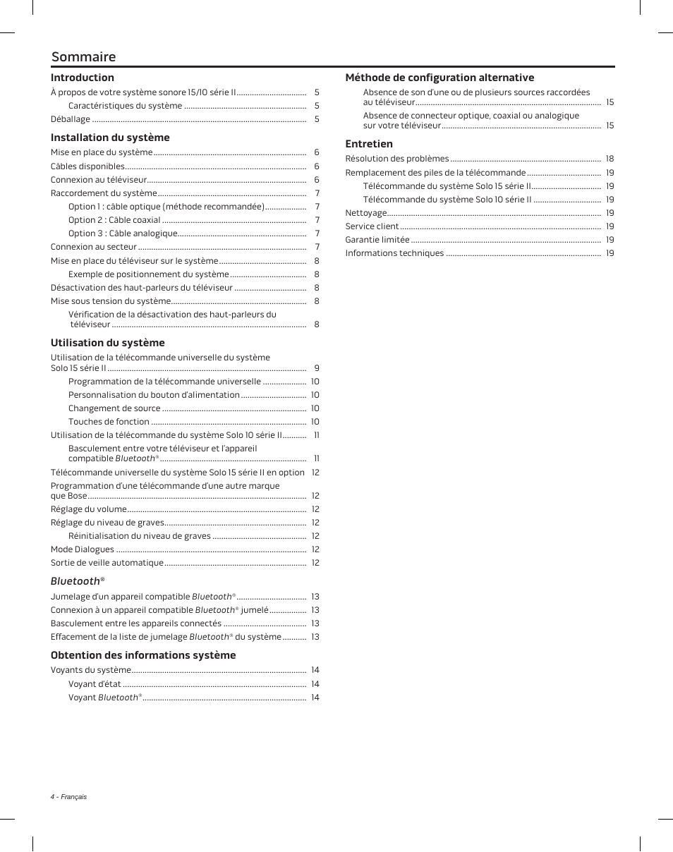 Sommaire introduction | Bose Solo 15 Series II User Manual | Page 40 / 56