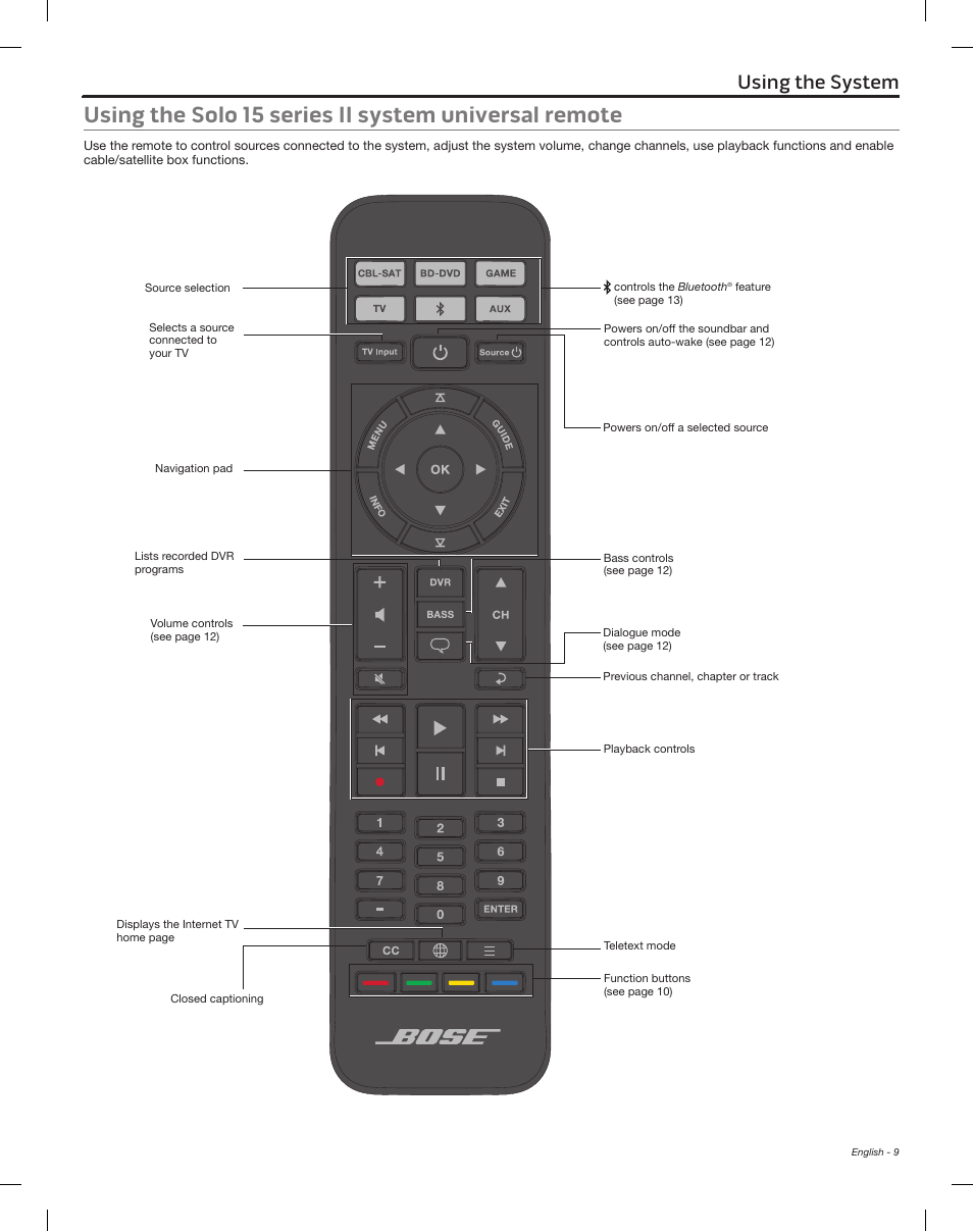 Using the system | Bose Solo 15 Series II User Manual | Page 9 / 56