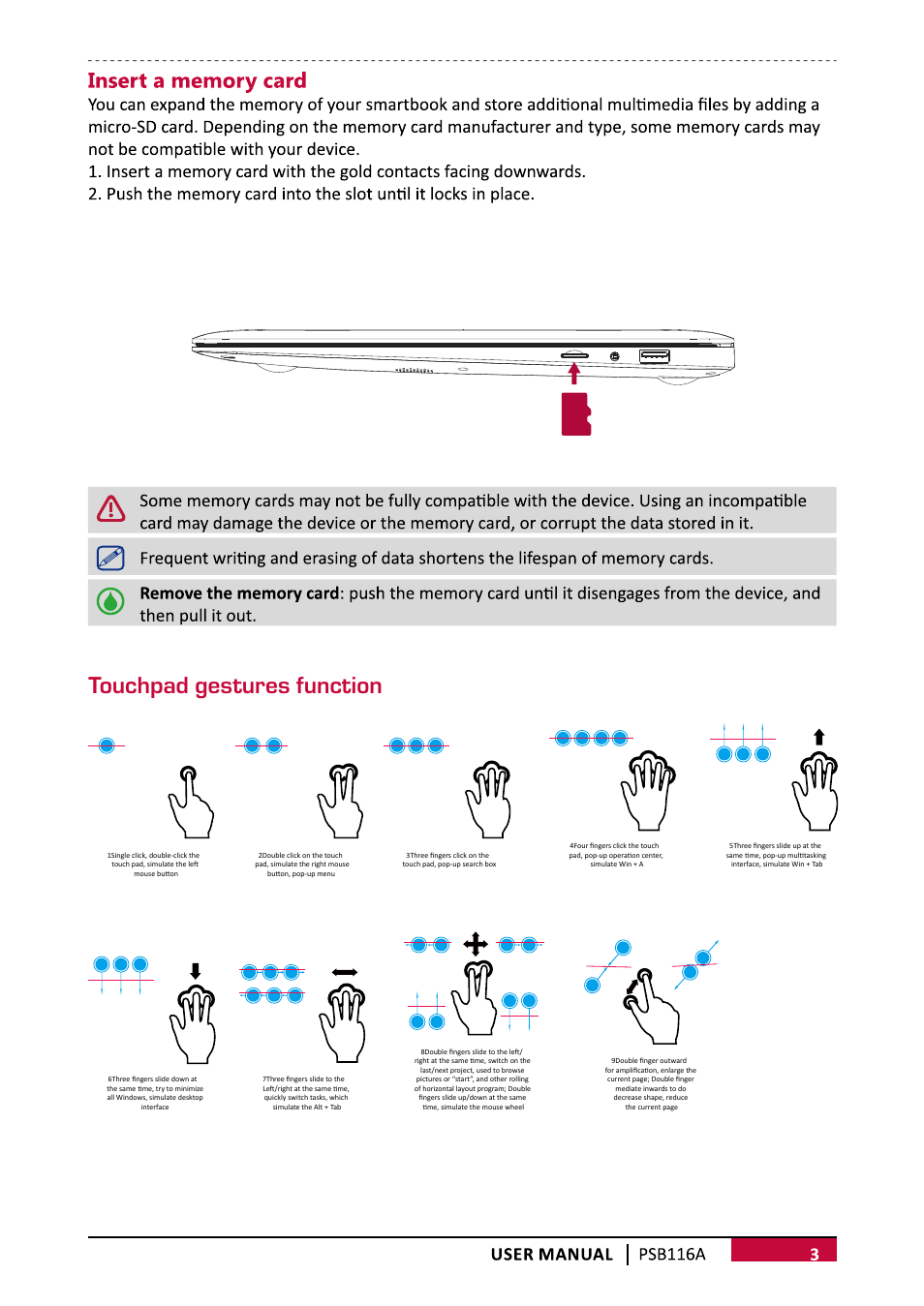 Touchpad gestures function | PRESTIGIO Smartbook 116A User Manual | Page 6 / 16