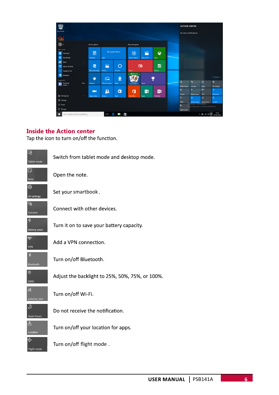 Smartbook ﬂight mode, Psb141a | PRESTIGIO Smartbook 141A User Manual | Page 9 / 16