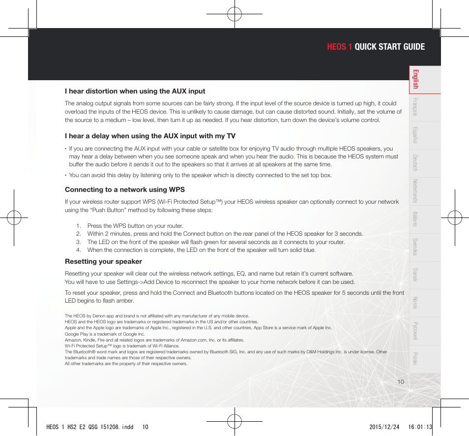 Heos 1 quick start guide | Denon HEOS 1 HS2 User Manual | Page 11 / 13