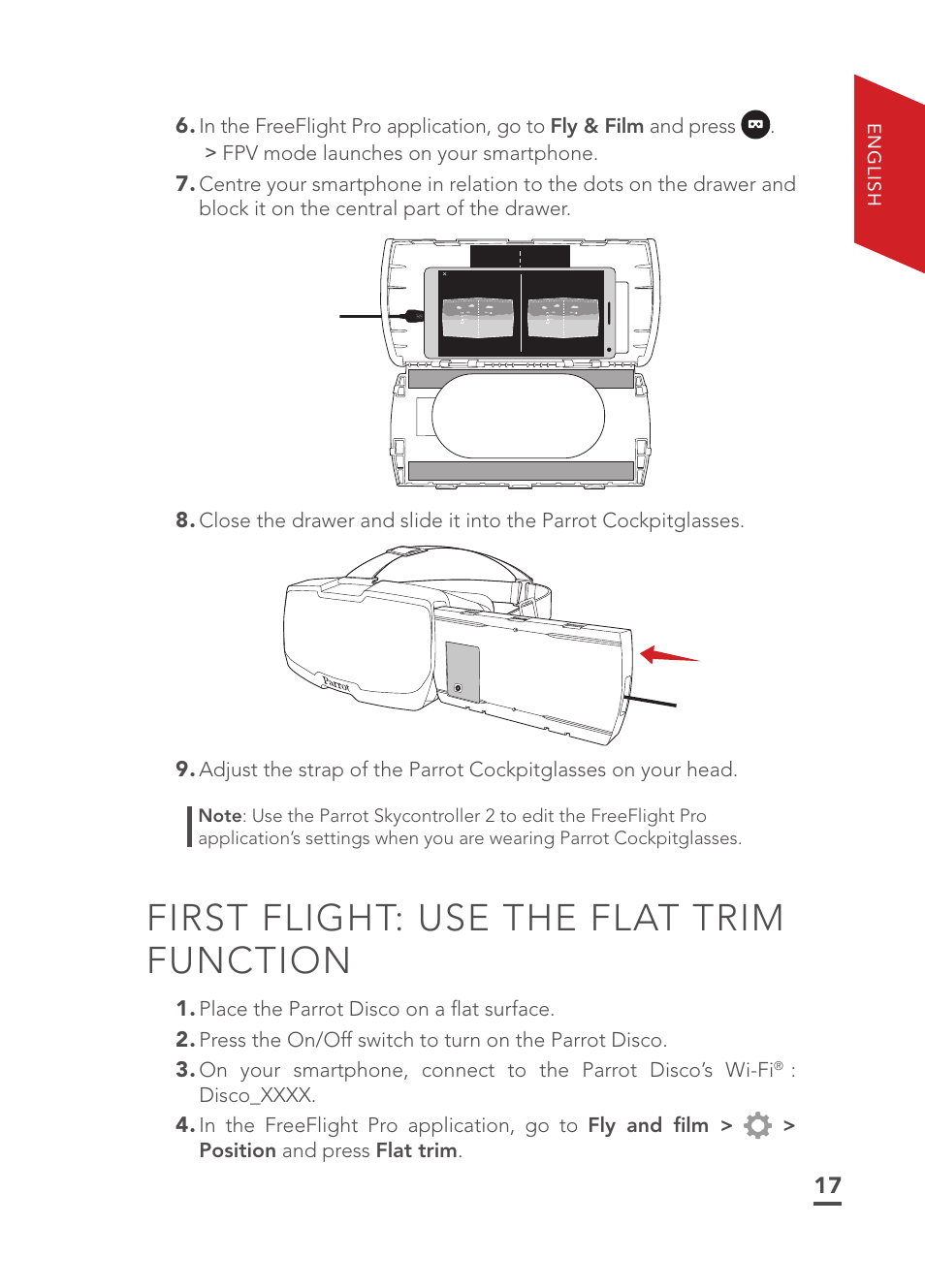 First flight: use the flat trim function | Parrot Disco FPV User Manual | Page 14 / 32