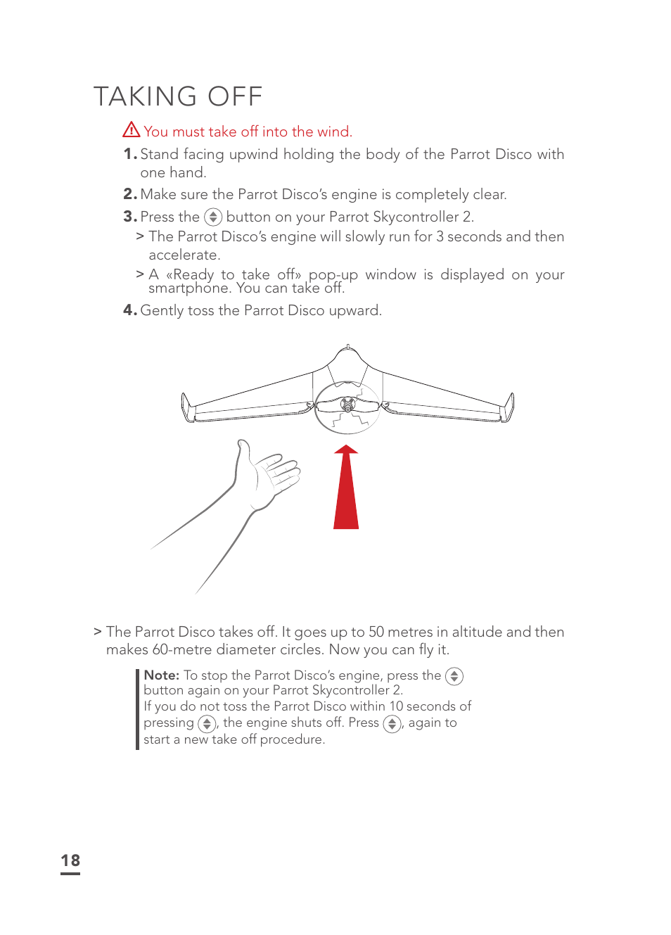 Taking off | Parrot Disco FPV User Manual | Page 15 / 32