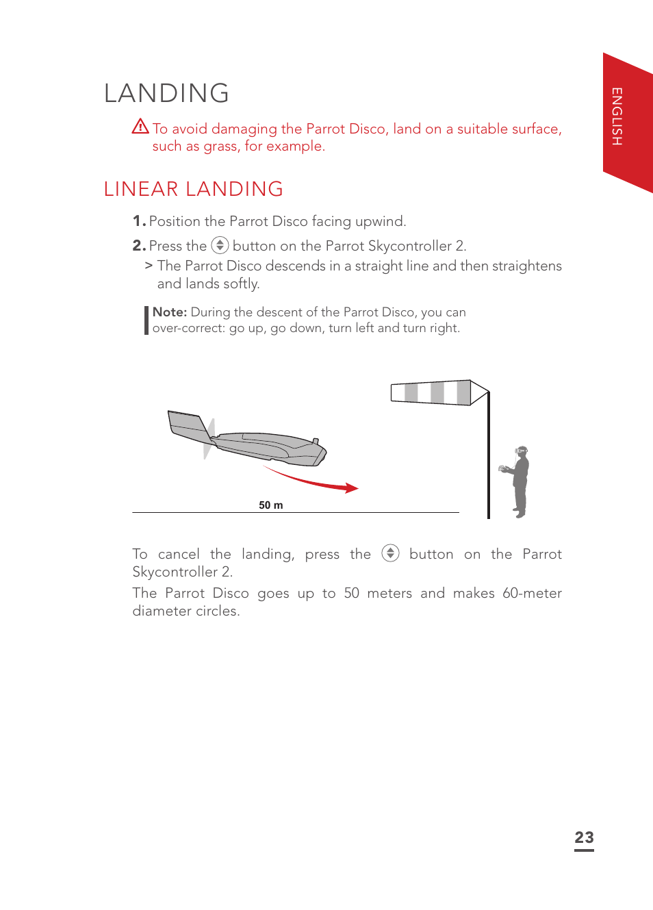 Landing, Linear landing | Parrot Disco FPV User Manual | Page 20 / 32