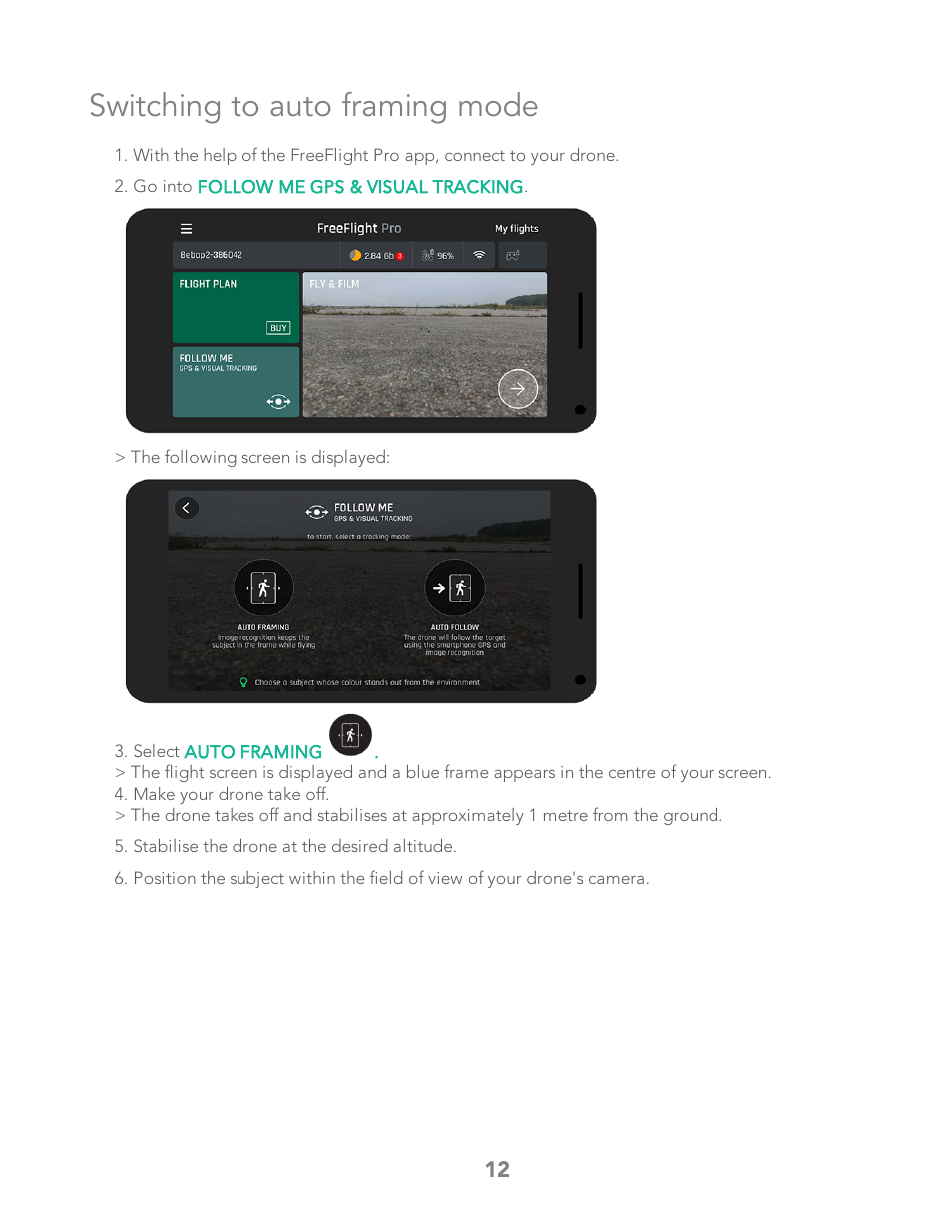 Switching to auto framing mode | Parrot Bebop 2 User Manual | Page 14 / 18