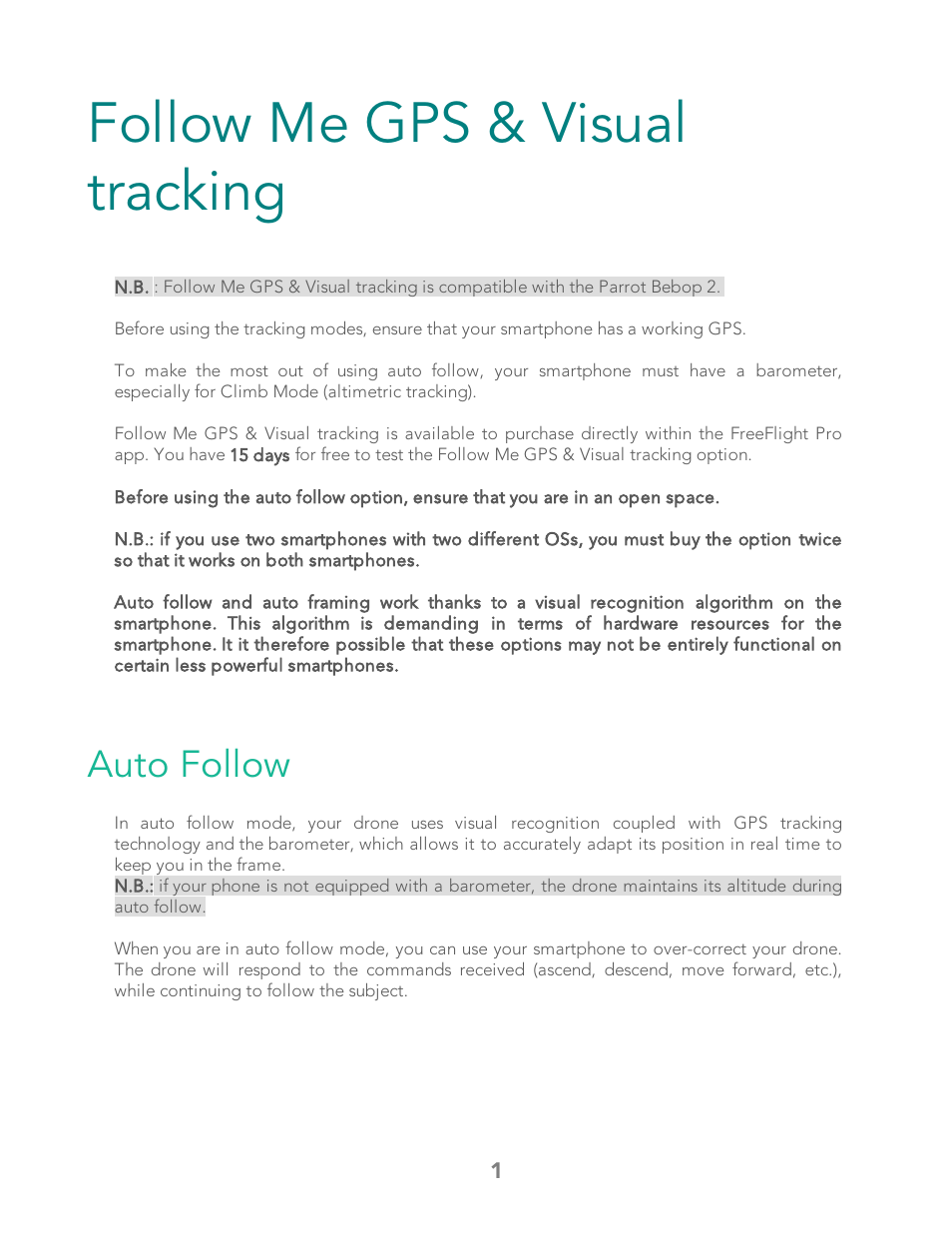 Follow me gps & visual tracking, Auto follow | Parrot Bebop 2 User Manual | Page 3 / 18
